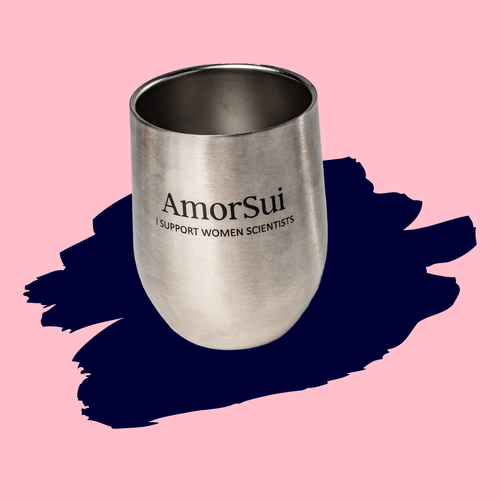 AmorSui branded stainless steel "I support women scientists" Stemless Wine Glass 