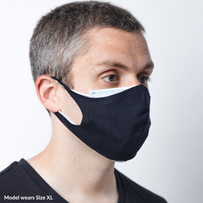 Man modeling an XL of The Mary™ Fire-Resistant Face Mask